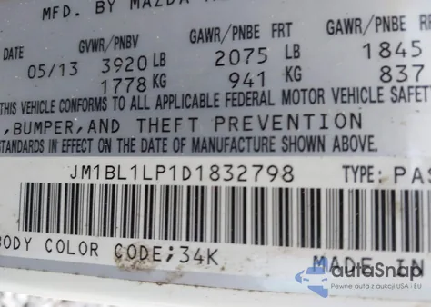 2013 Mazda 3 I from USA, damaged, VIN JM1BL1LP1D1832798